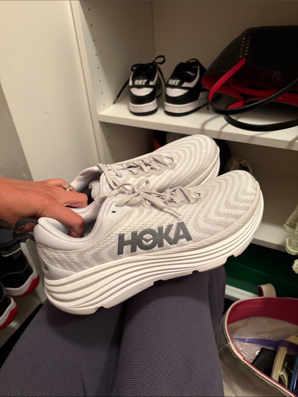 Men’s 10 HOKA Lightweight Neutral Running Shoes in Light Gray